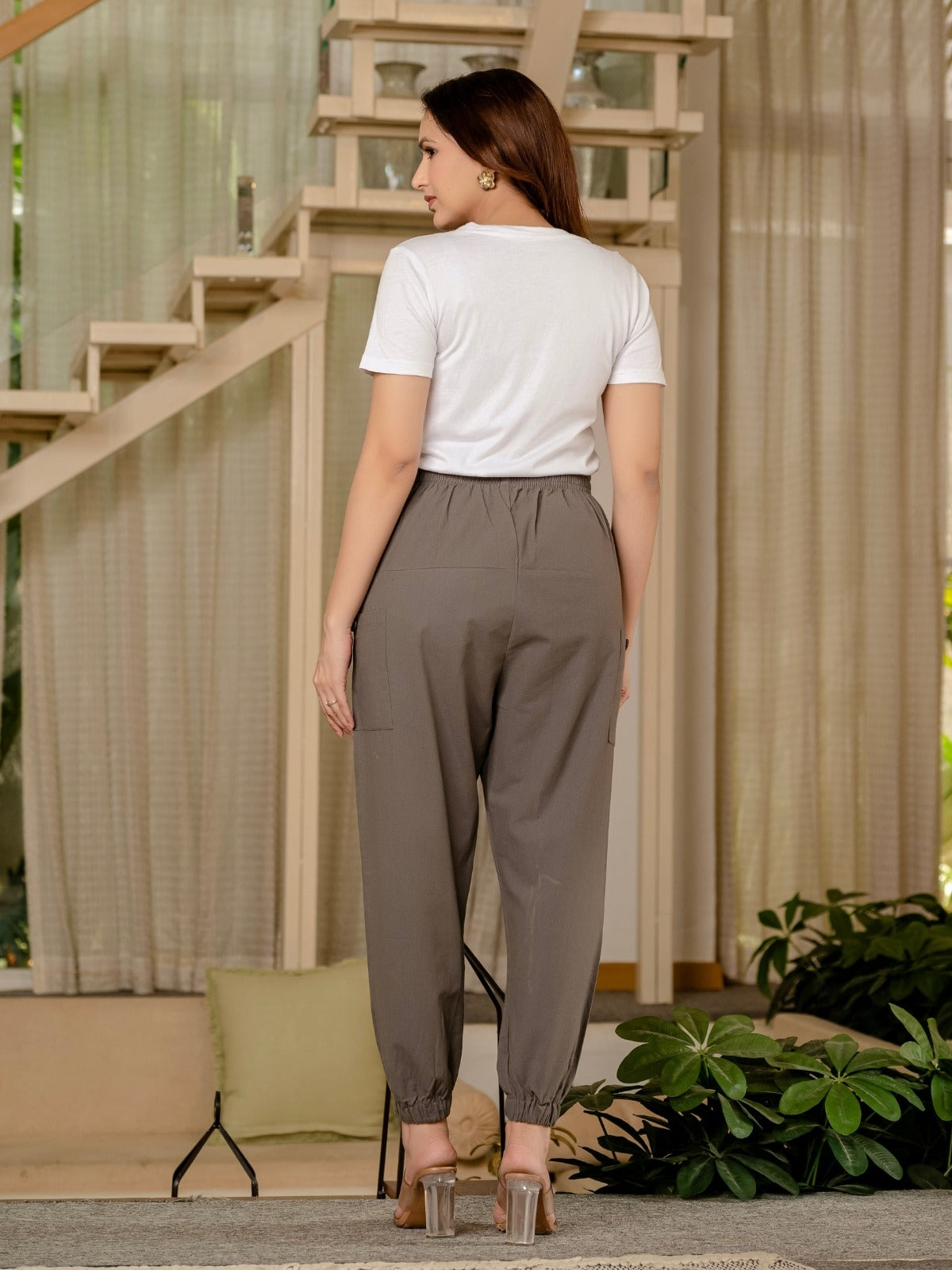 Grey Four Pocket Cotton Cargo Pants