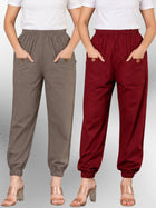 Grey & Maroon Four Pocket Cotton Cargo Pants Combo