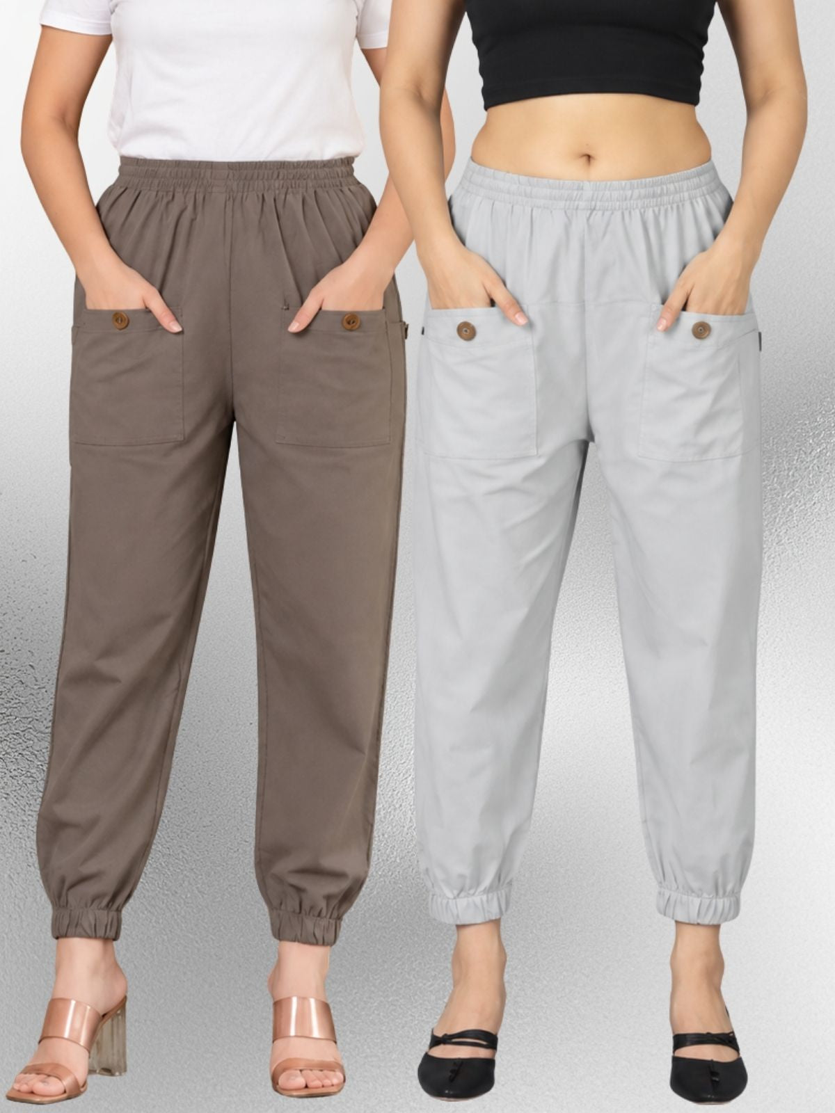 Grey & Melange Four Pocket Cotton Cargo Pants Combo