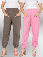 Grey & Pink Four Pocket Cotton Cargo Pants Combo