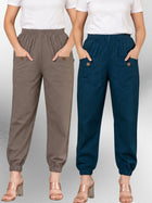 Grey & Tealblue Four Pocket Cotton Cargo Pants Combo