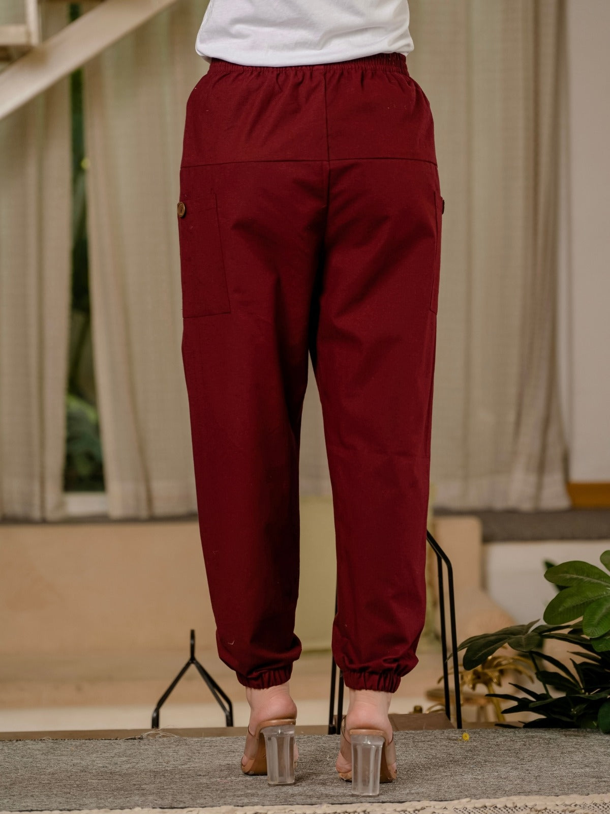 Maroon Four Pocket Cotton Cargo Pants
