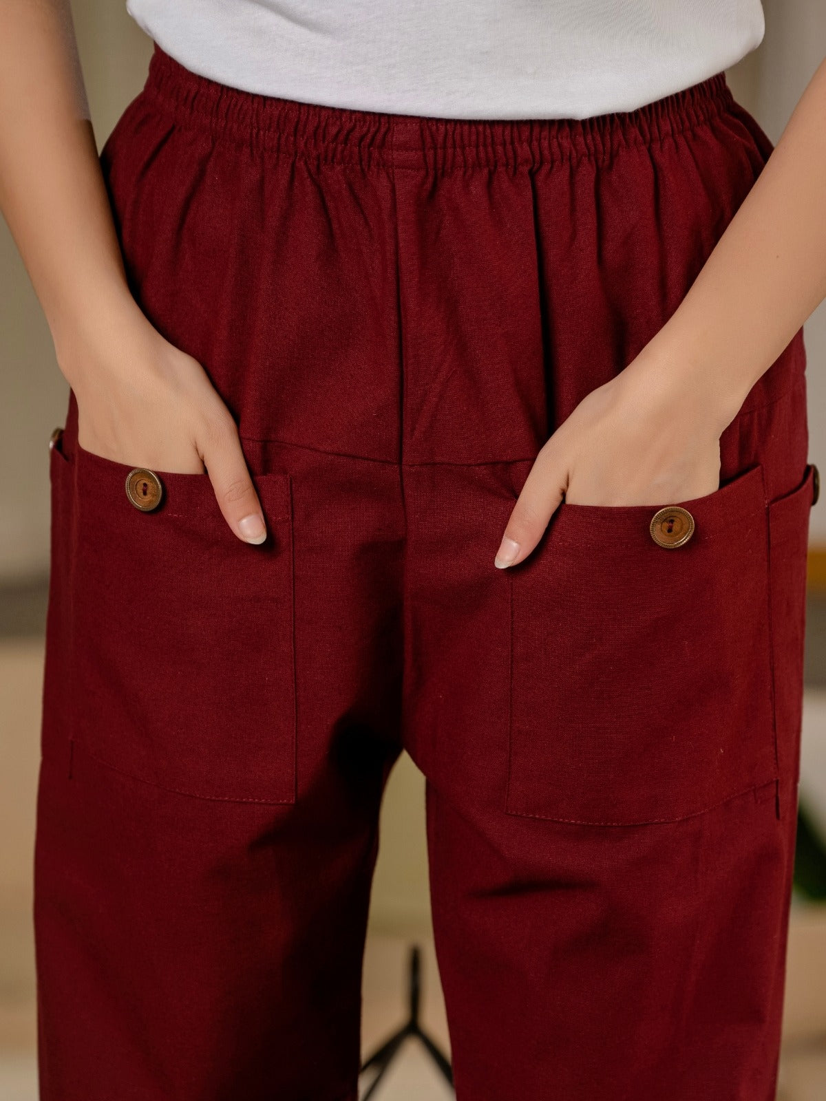 Maroon Four Pocket Cotton Cargo Pants