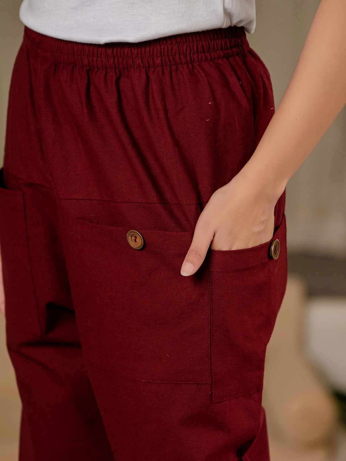 Maroon Four Pocket Cotton Cargo Pants