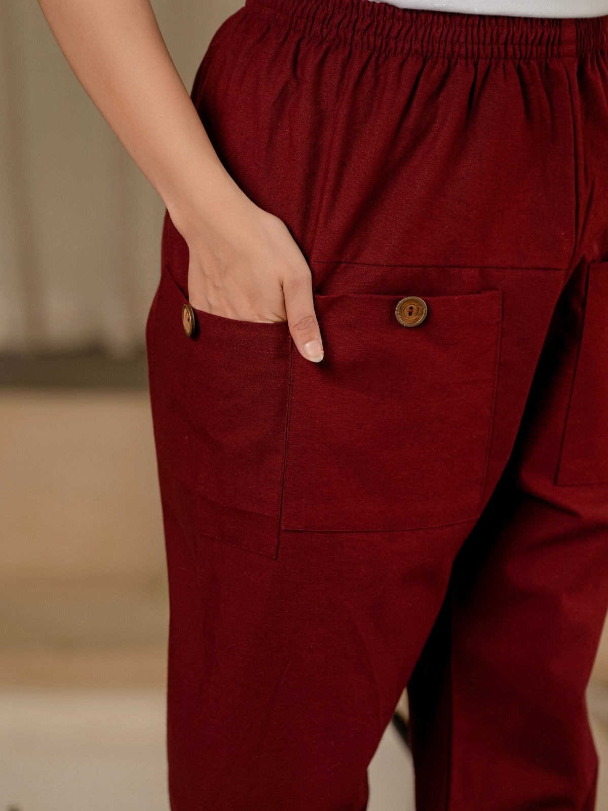 Maroon Four Pocket Cotton Cargo Pants
