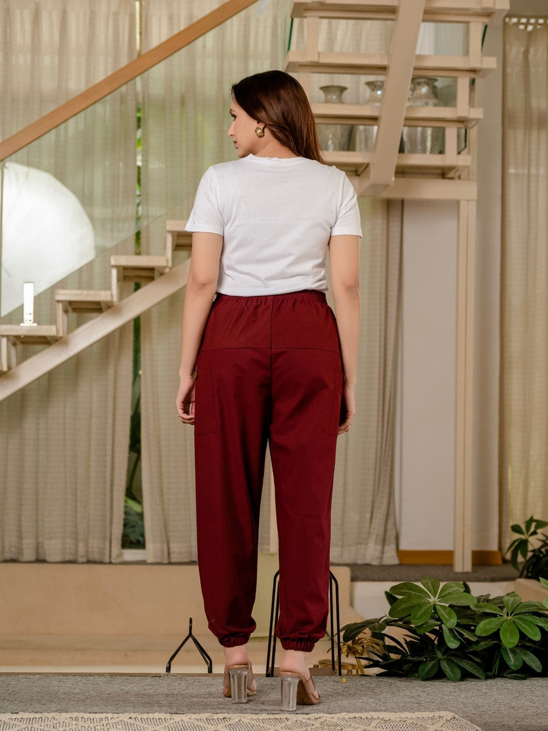 Maroon Four Pocket Cotton Cargo Pants