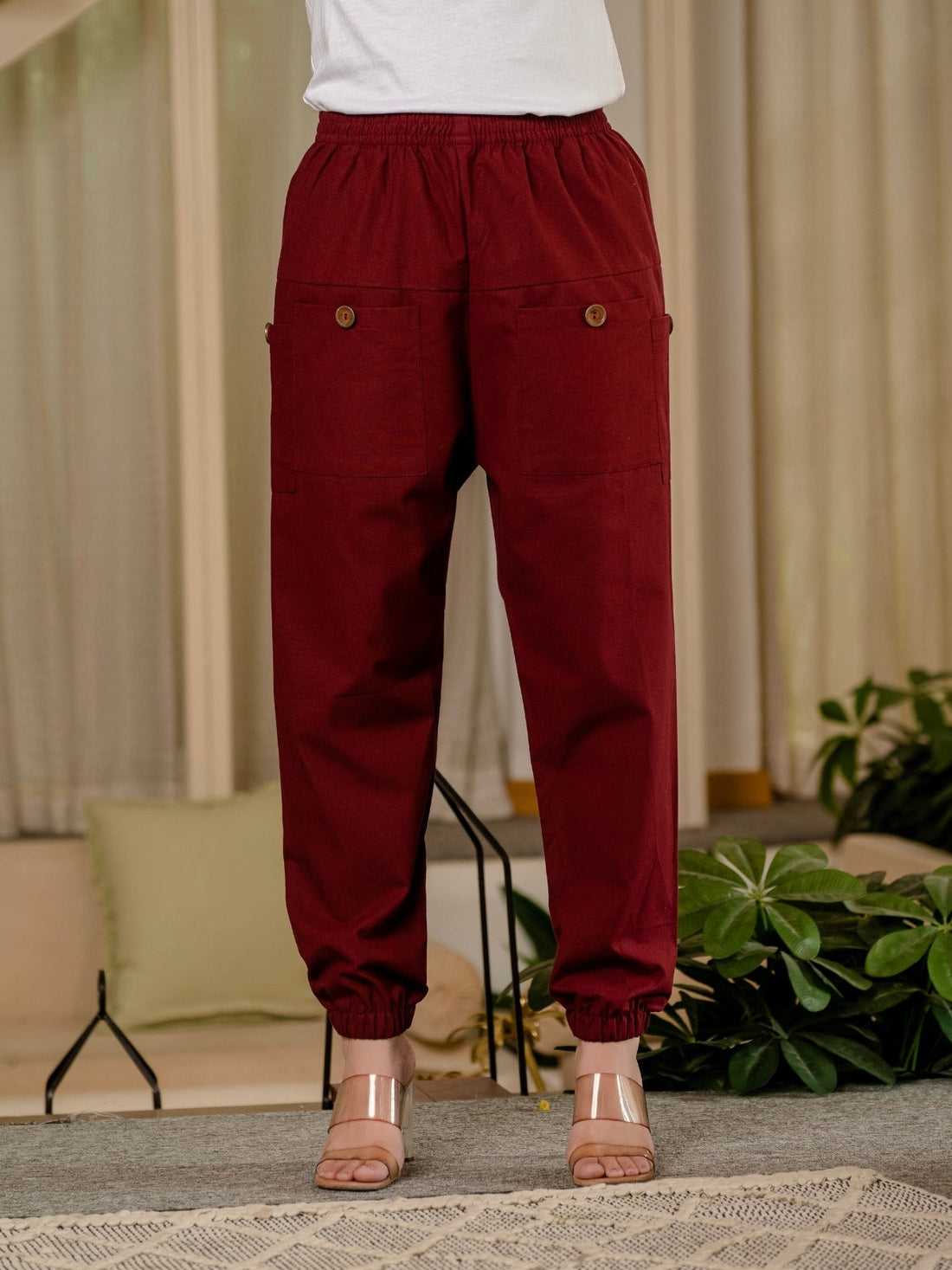 Maroon & White Four Pocket Cotton Cargo Pants Combo