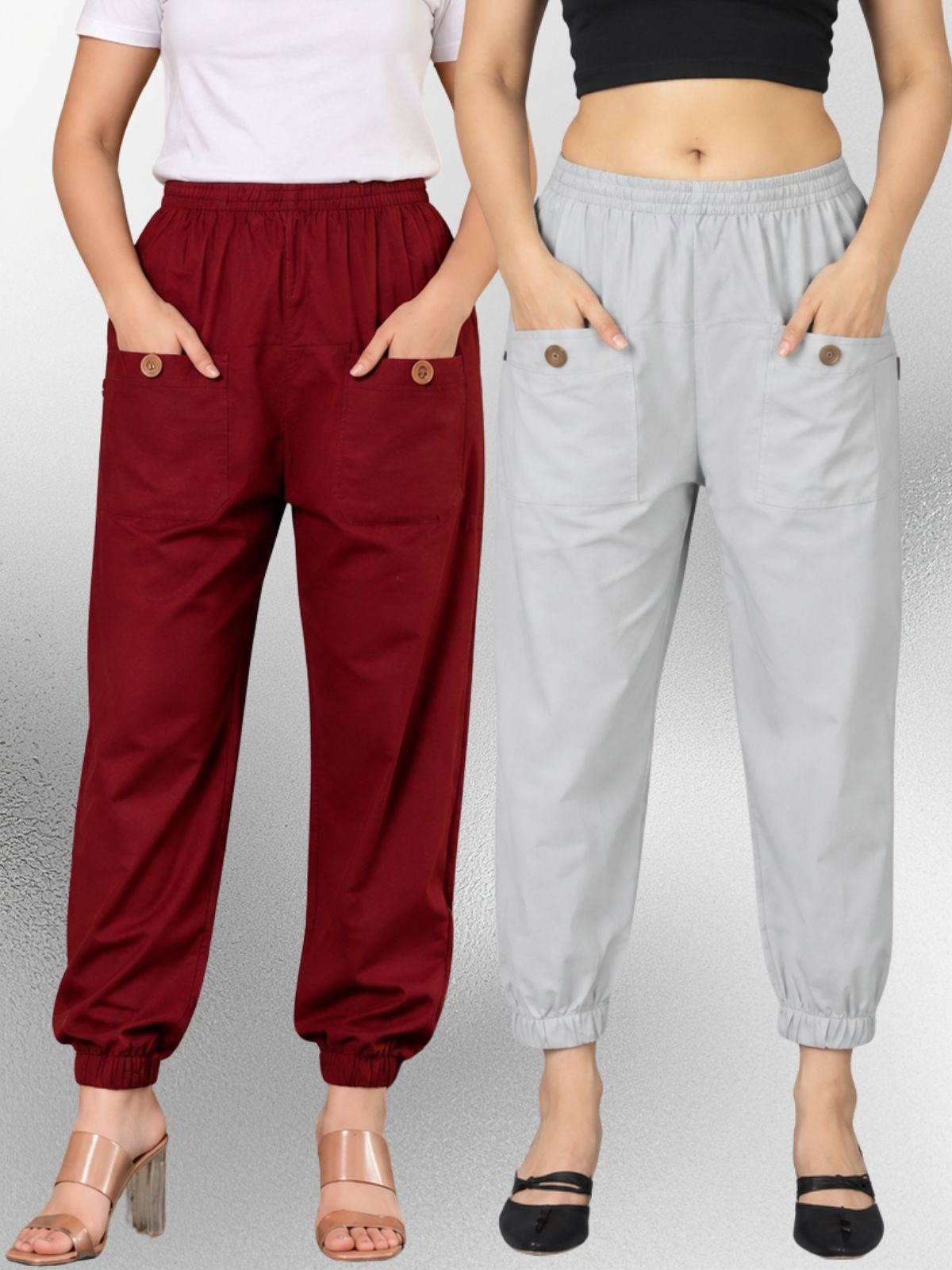 Maroon & Melange Four Pocket Cotton Cargo Pants Combo