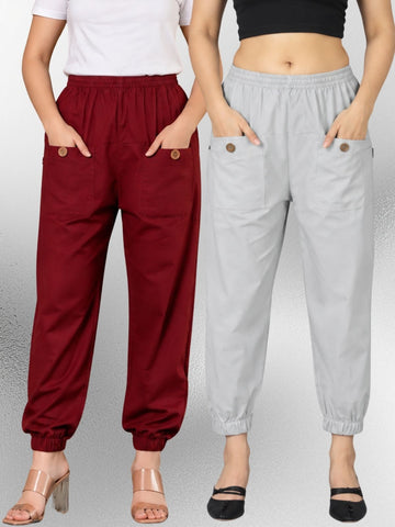 Maroon & Melange Four Pocket Cotton Cargo Pants Combo