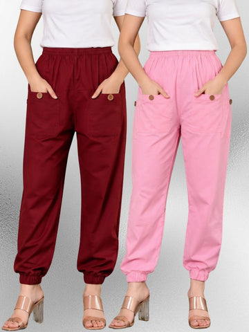 Maroon & Pink Four Pocket Cotton Cargo Pants Combo