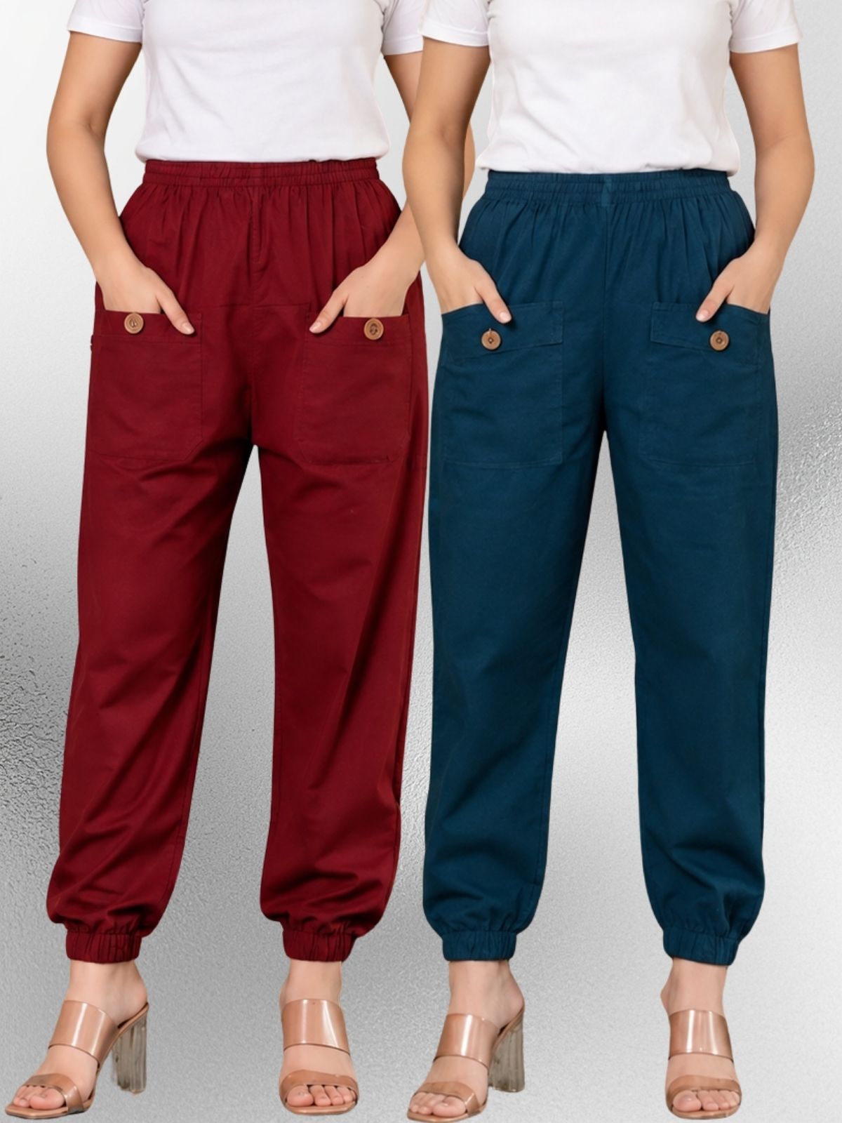 Maroon & Tealblue Four Pocket Cotton Cargo Pants Combo