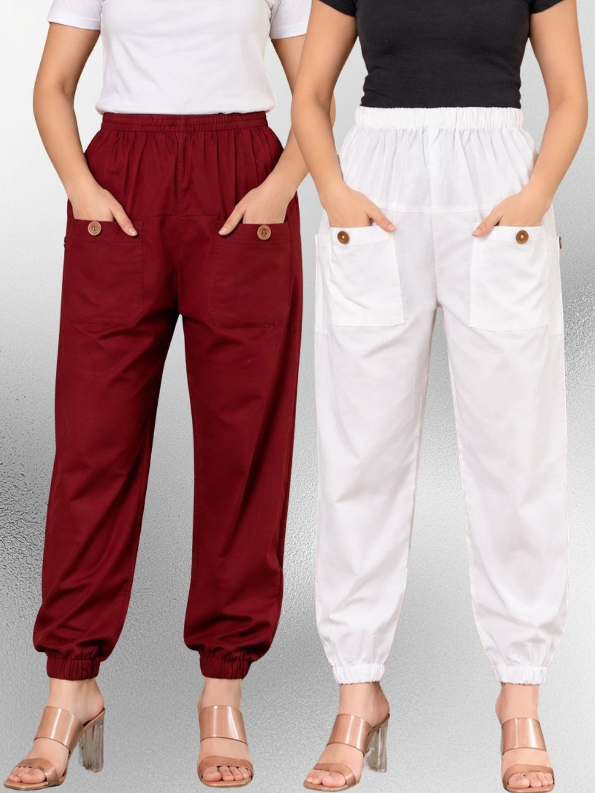 Maroon & White Four Pocket Cotton Cargo Pants Combo