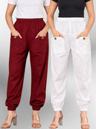 Maroon & White Four Pocket Cotton Cargo Pants Combo