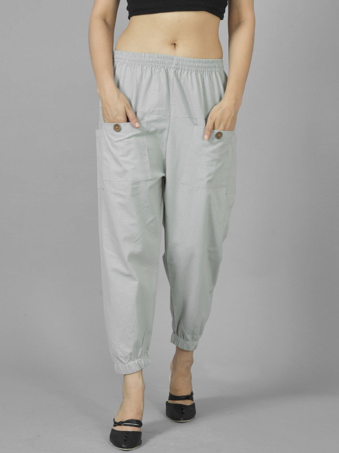 Melange & White Four Pocket Cotton Cargo Pants Combo