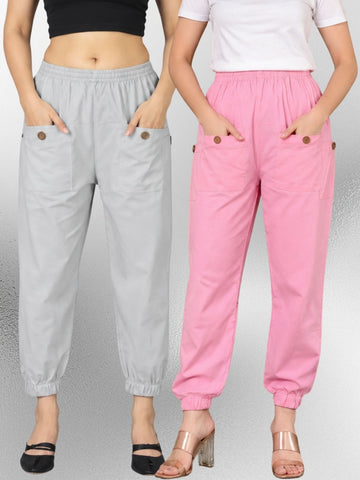Melange & Pink Four Pocket Cotton Cargo Pants Combo