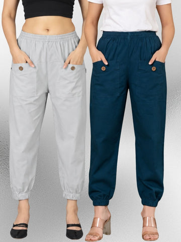 Melange & Tealblue Four Pocket Cotton Cargo Pants Combo