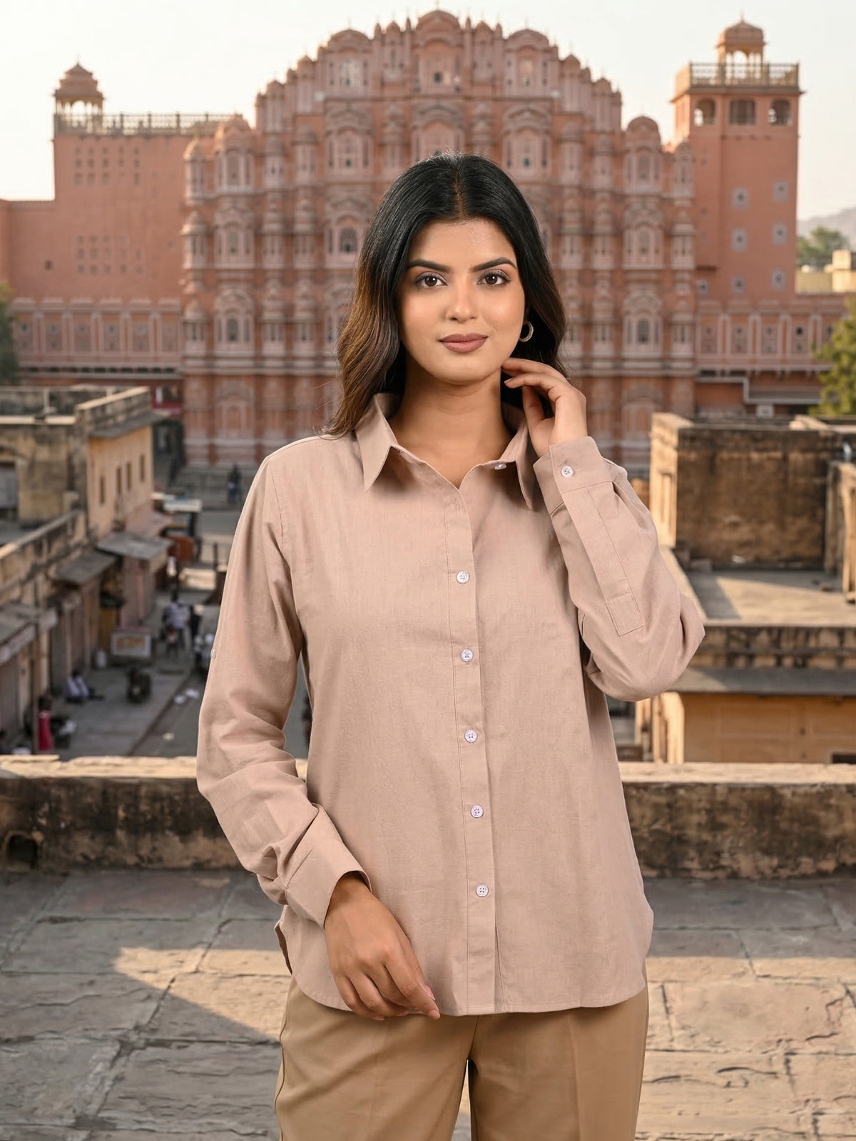 Peach Airy Linen Shirt