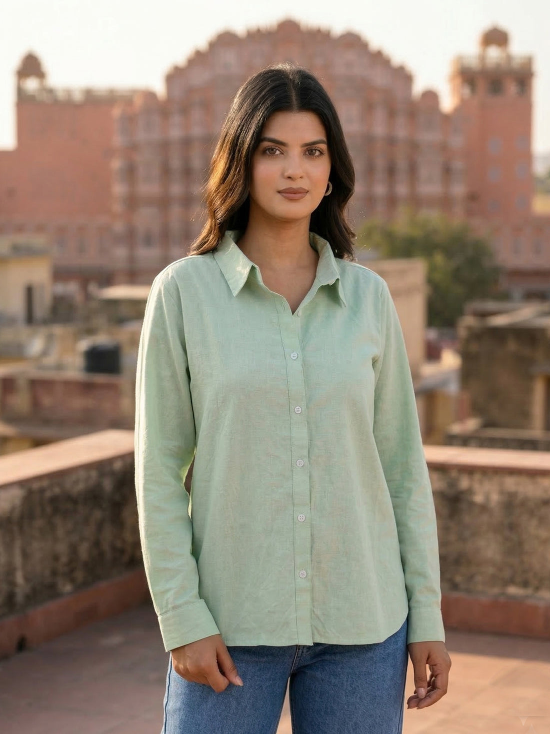 Parrot Green Airy Linen Shirt