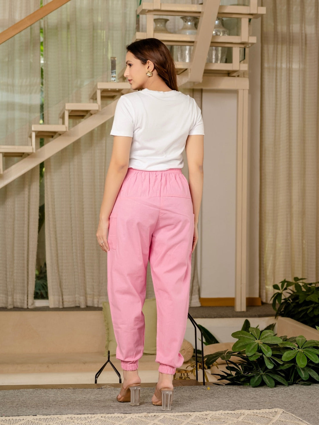 Pink Four Pocket Cotton Cargo Pants