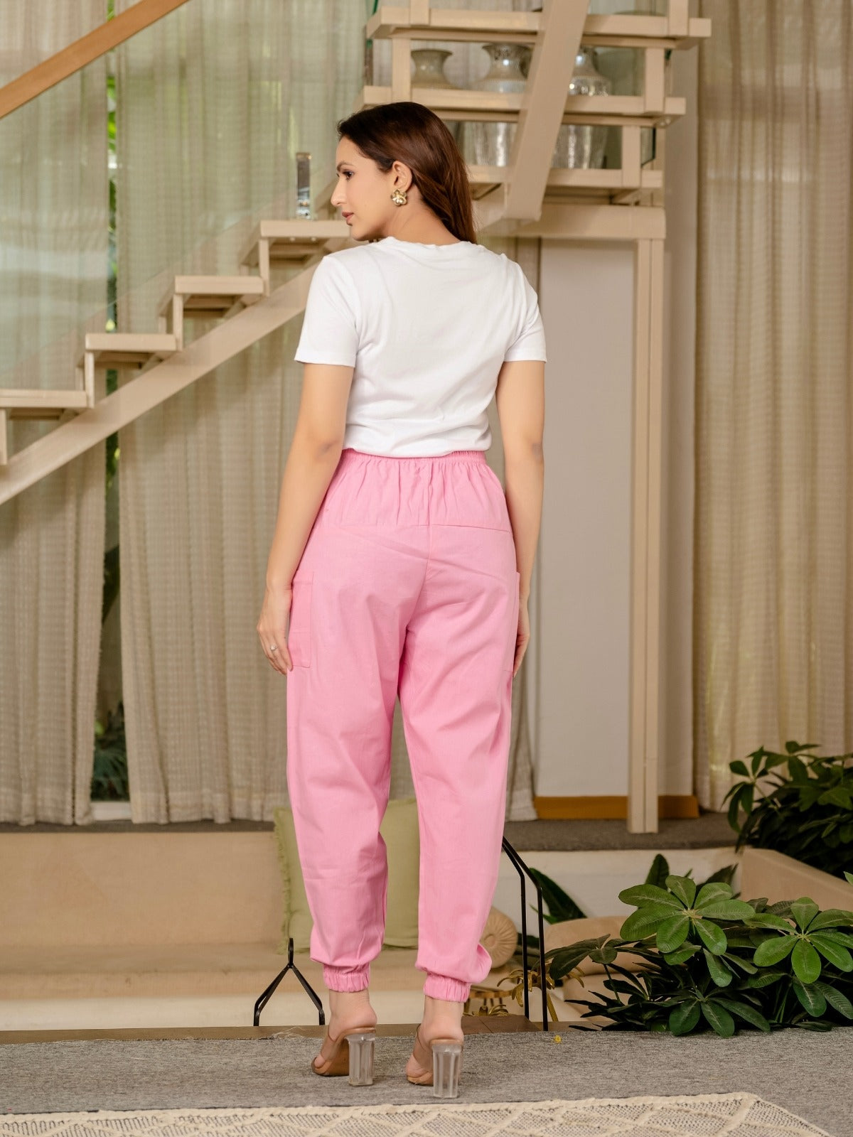 Pink Four Pocket Cotton Cargo Pants