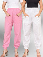 Pink & White Four Pocket Cotton Cargo Pants Combo