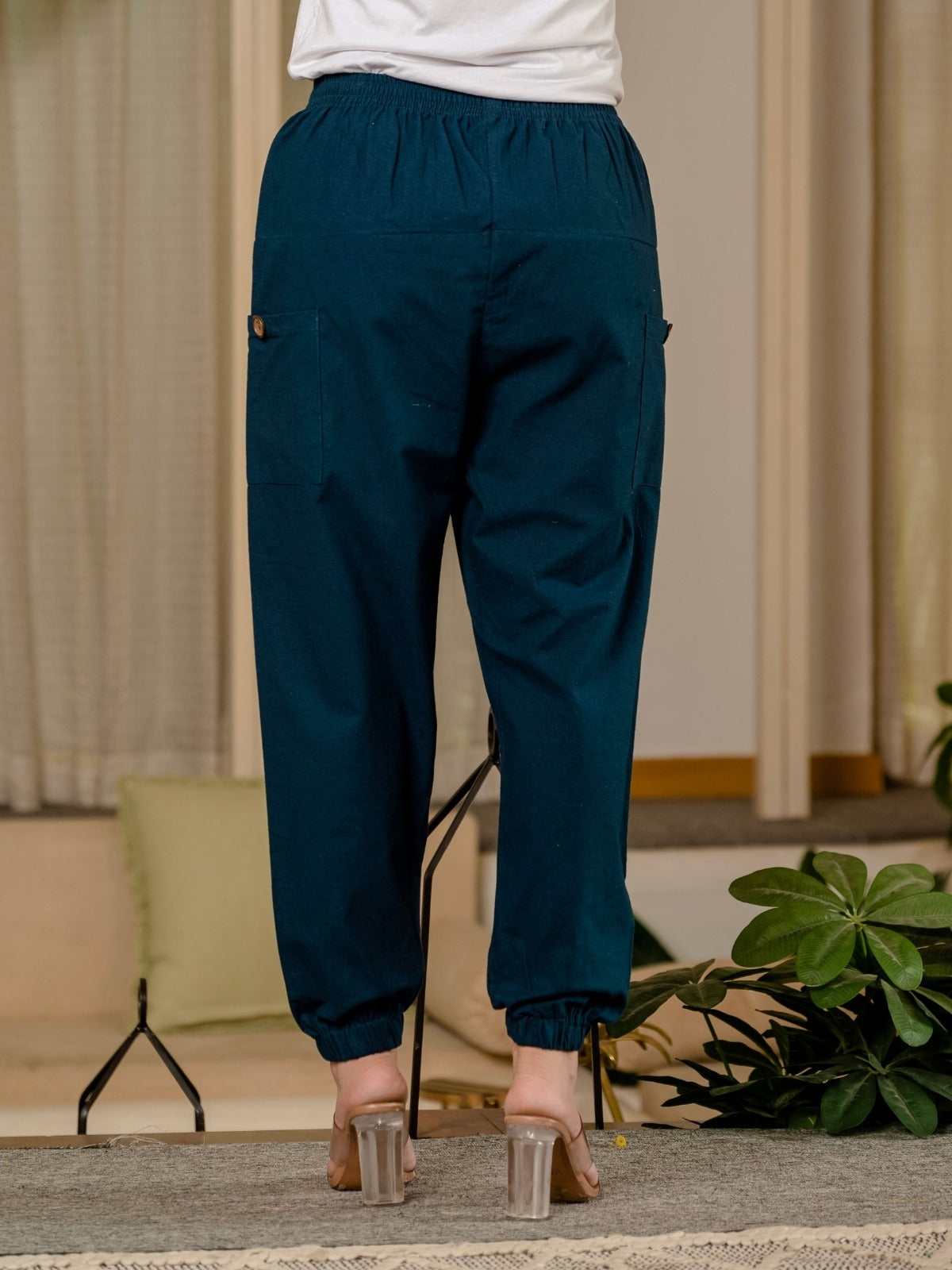 Teal Blue Four Pocket Cotton Cargo Pants