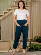 Teal Blue Four Pocket Cotton Cargo Pants