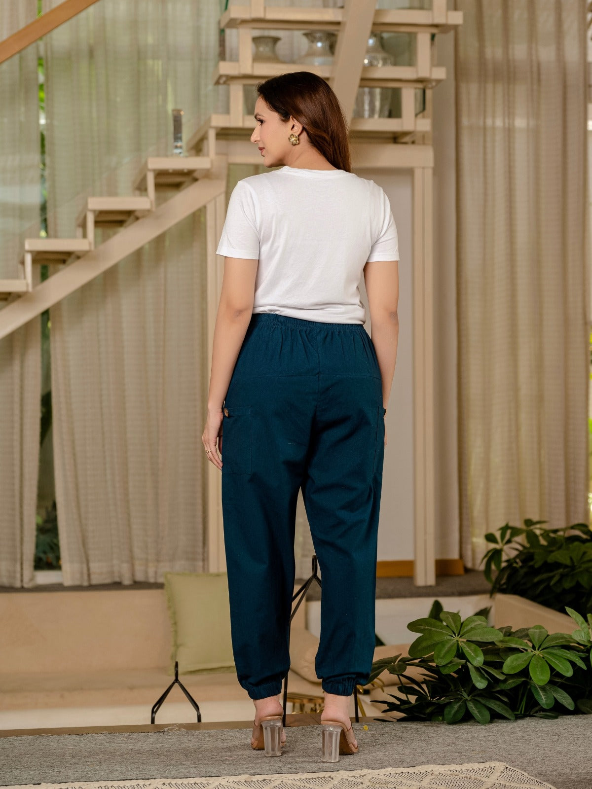 Teal Blue Four Pocket Cotton Cargo Pants