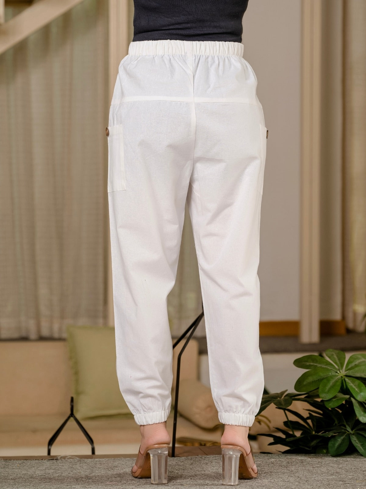 White Four Pocket Cotton Cargo Pants