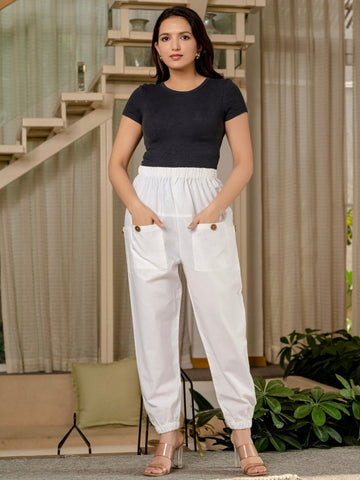 White Four Pocket Cotton Cargo Pants