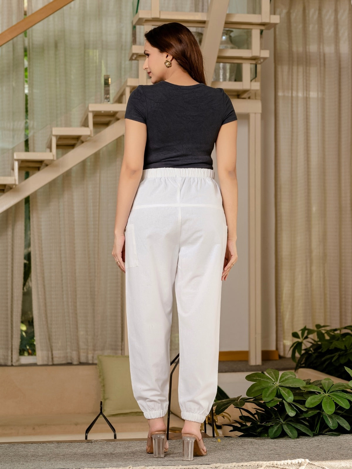 White Four Pocket Cotton Cargo Pants