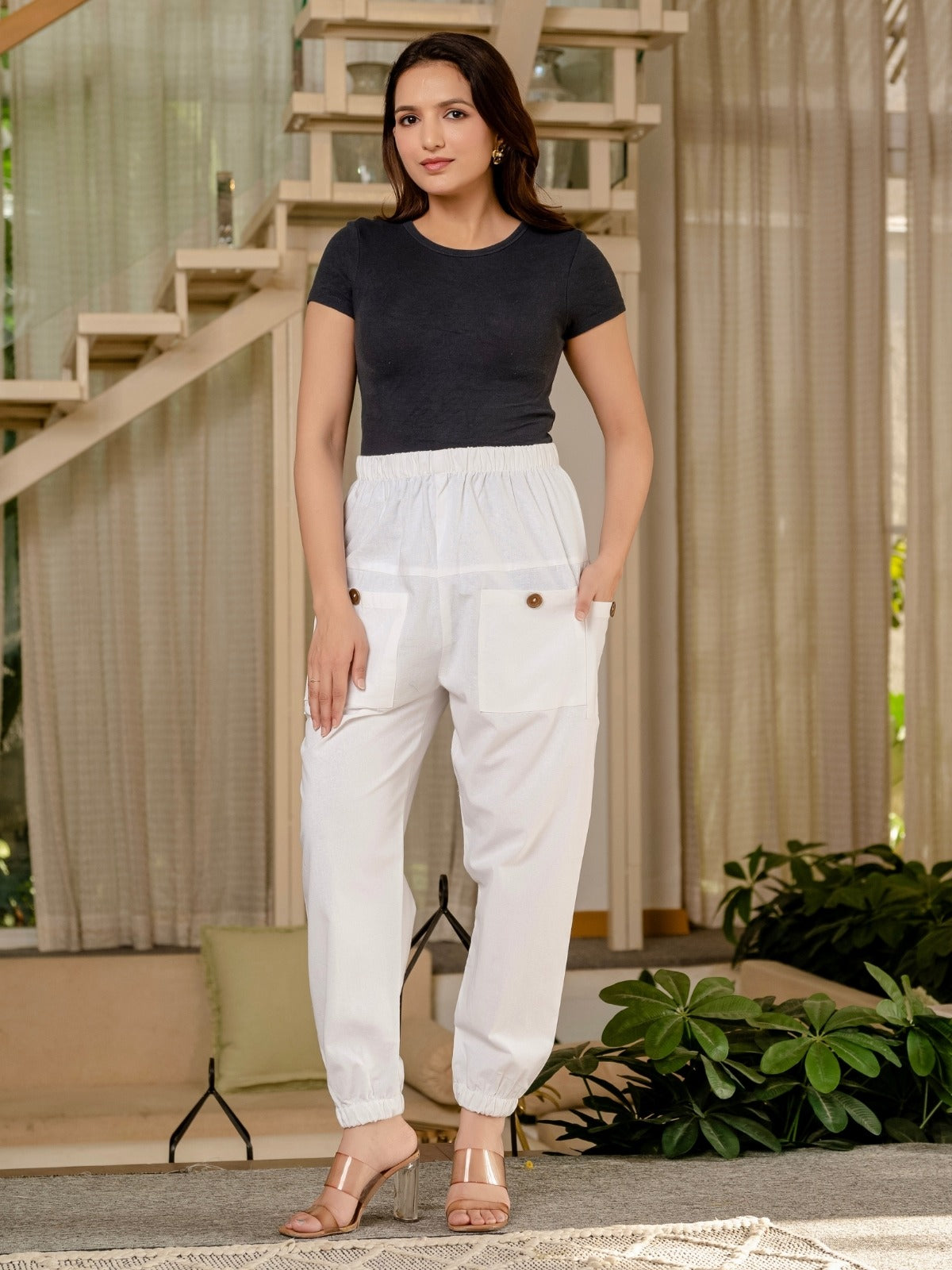 White Four Pocket Cotton Cargo Pants