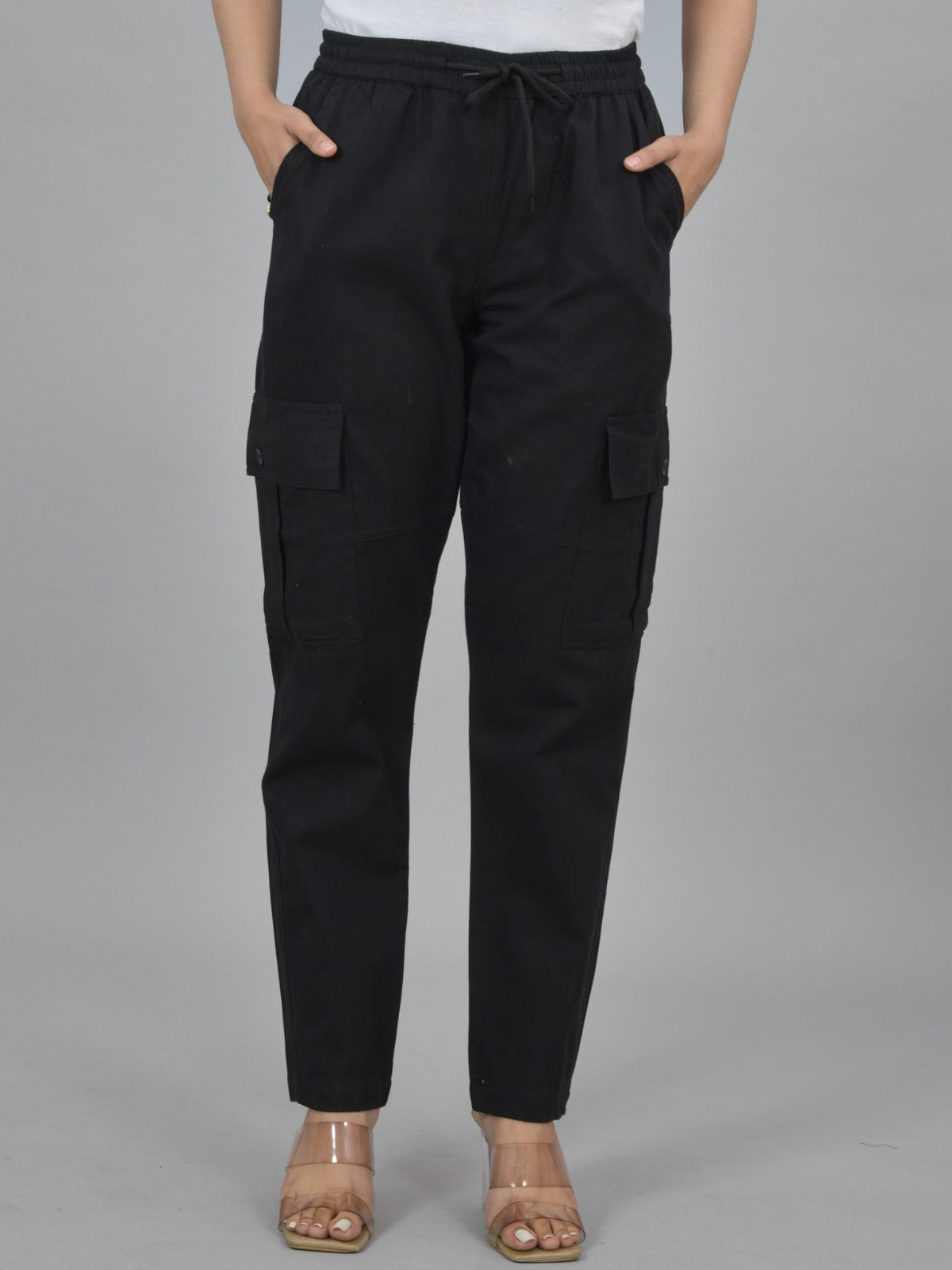 Black 5 Pocket Twill Straight Cargo Pant