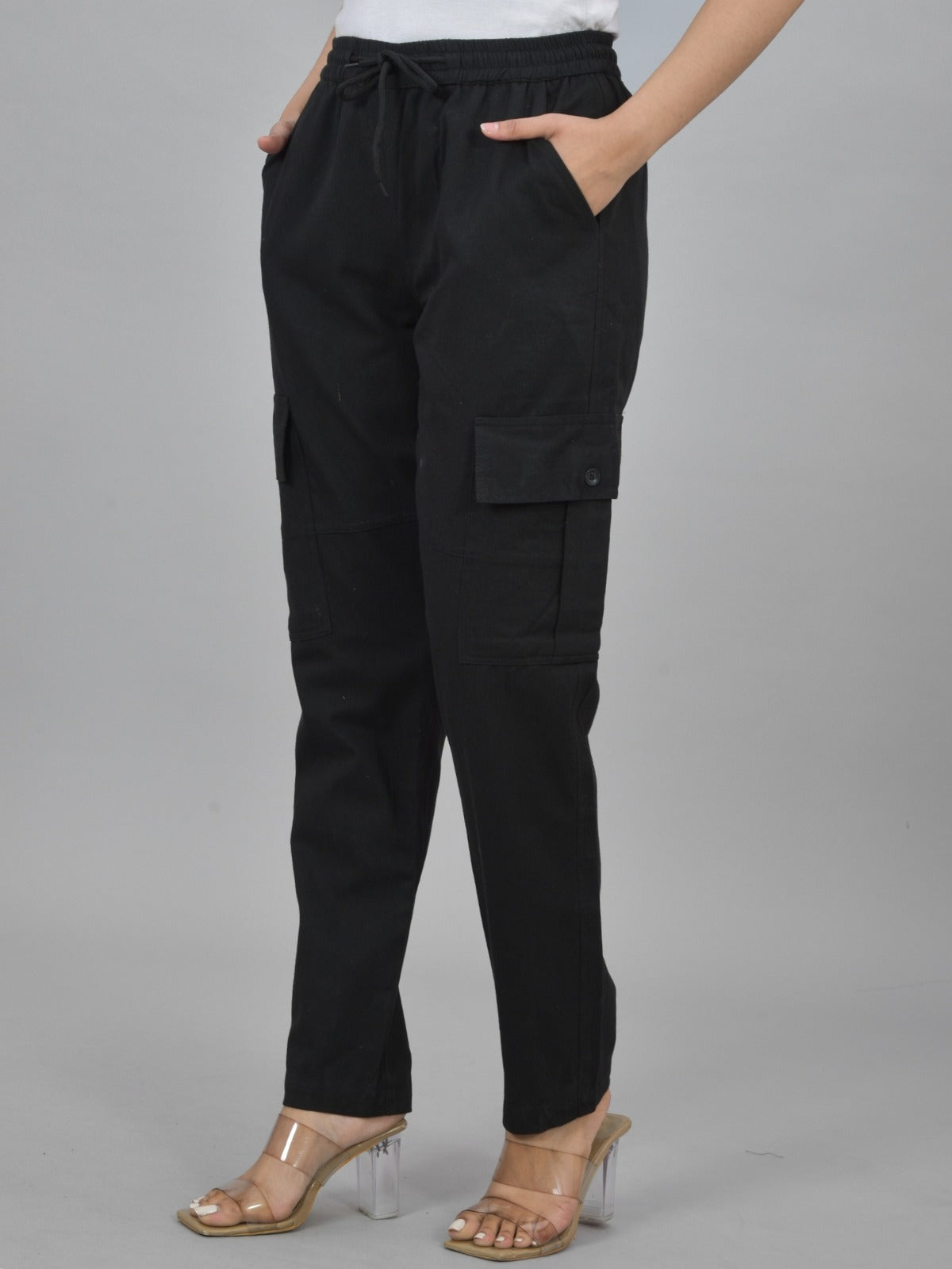 Black 5 Pocket Twill Straight Cargo Pant
