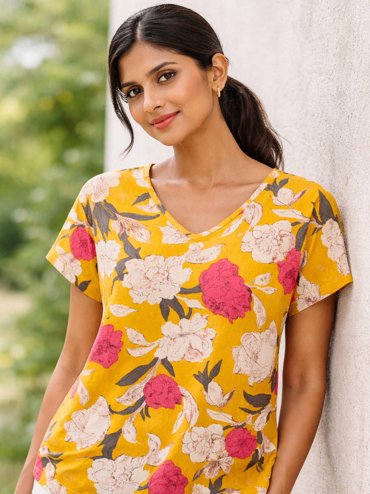 Yellow Airy Linen Cotton Printed Top