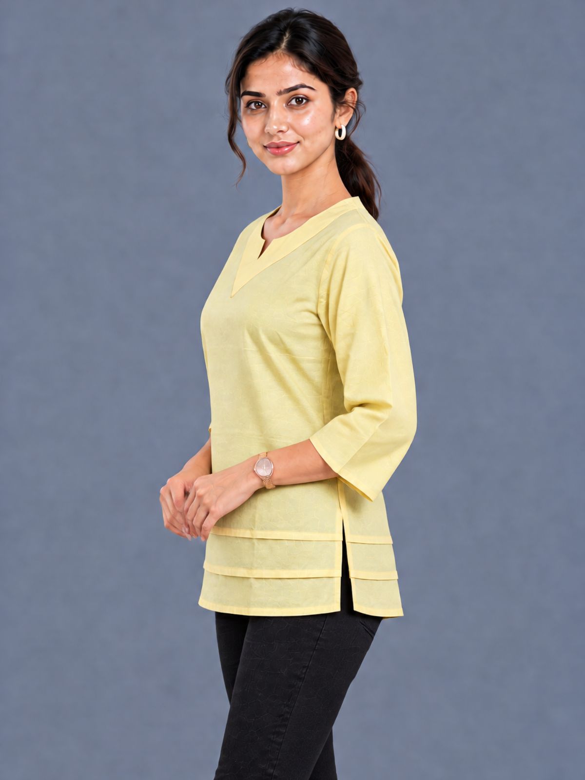 Yellow Cotton Leared Tops