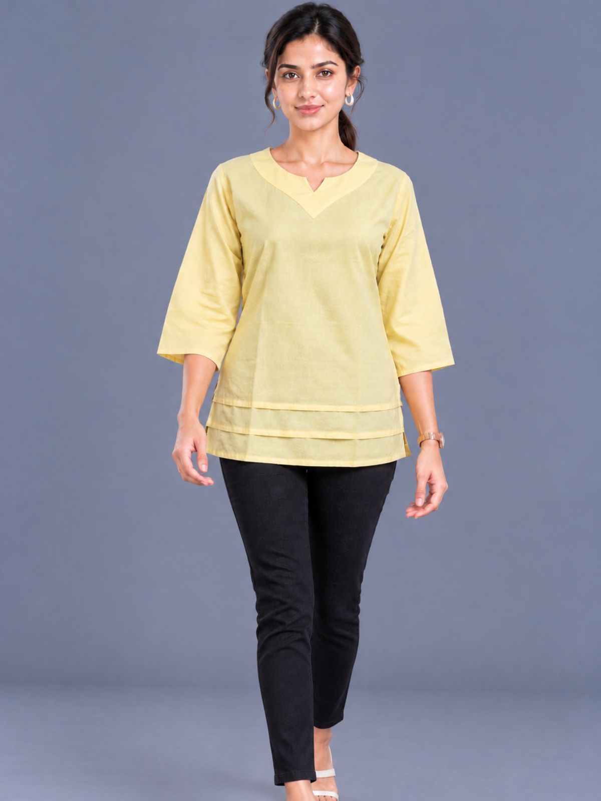 Yellow Cotton Leared Tops