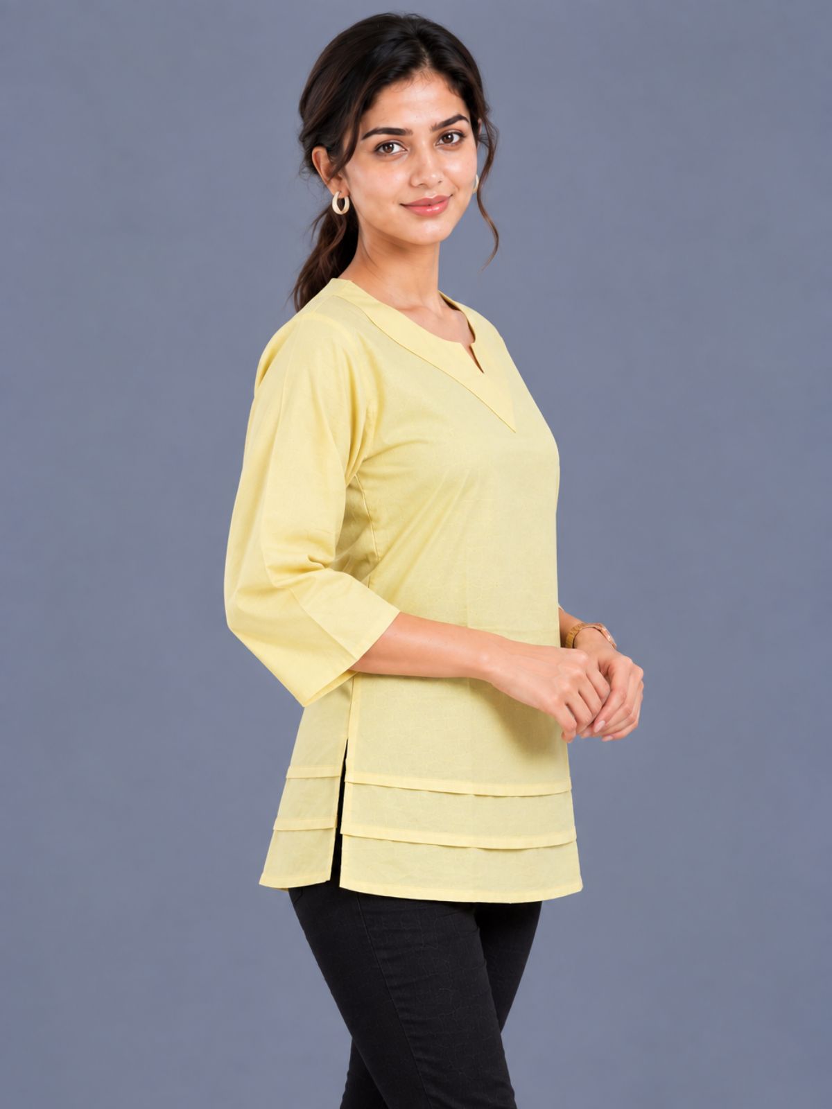 Yellow Cotton Leared Tops