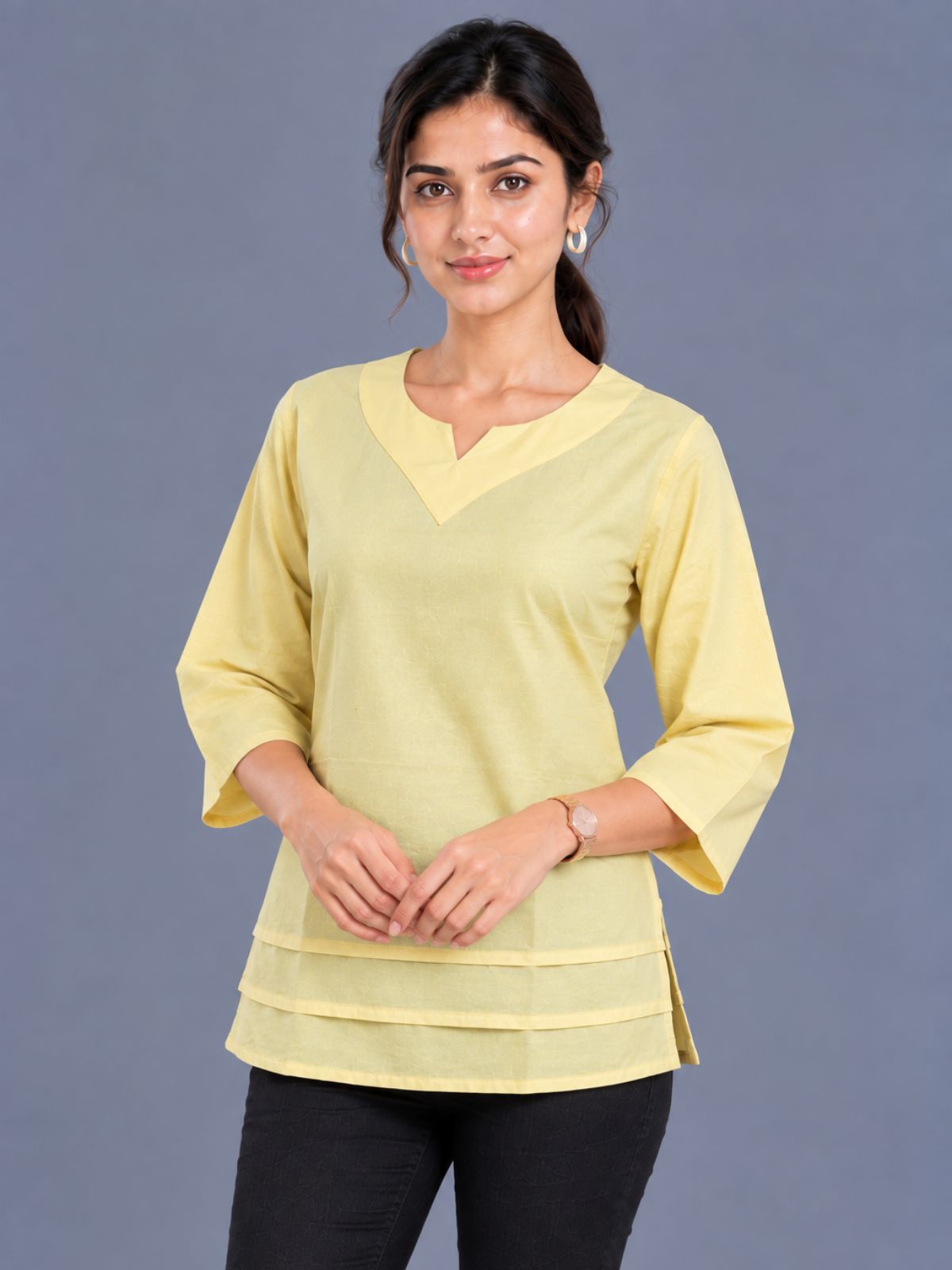 Yellow Cotton Leared Tops