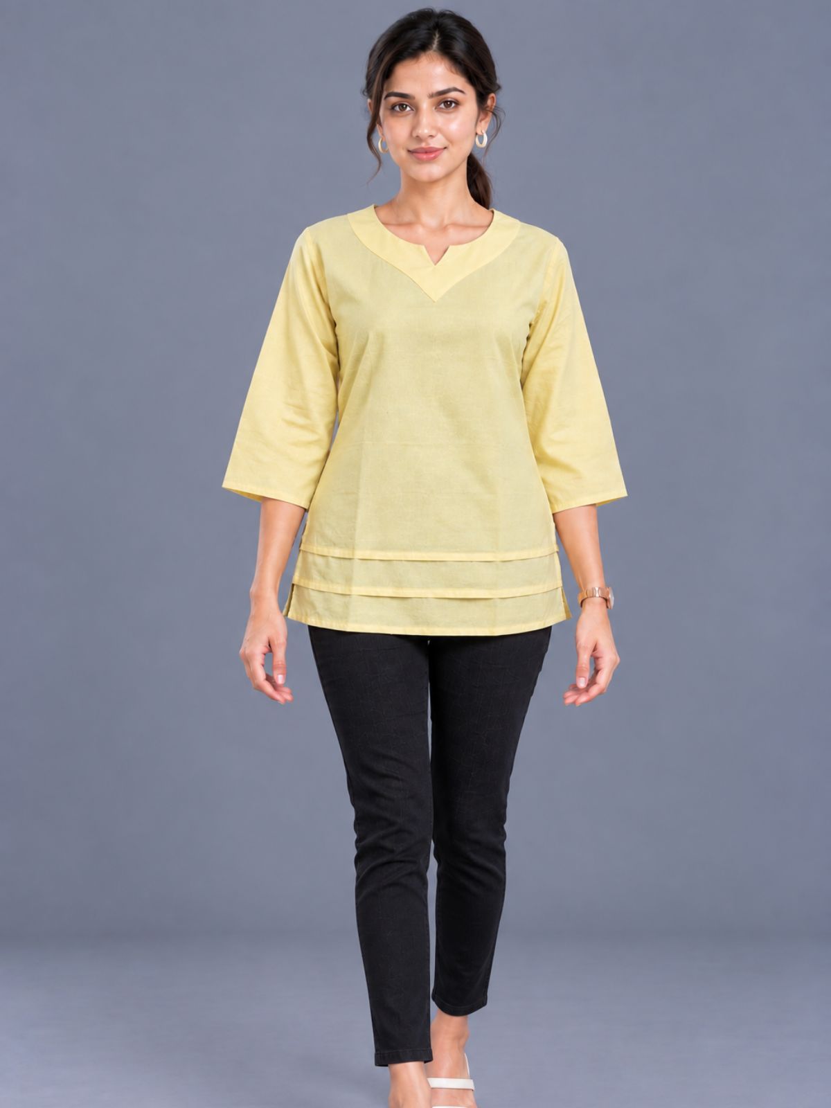 Yellow Cotton Leared Tops