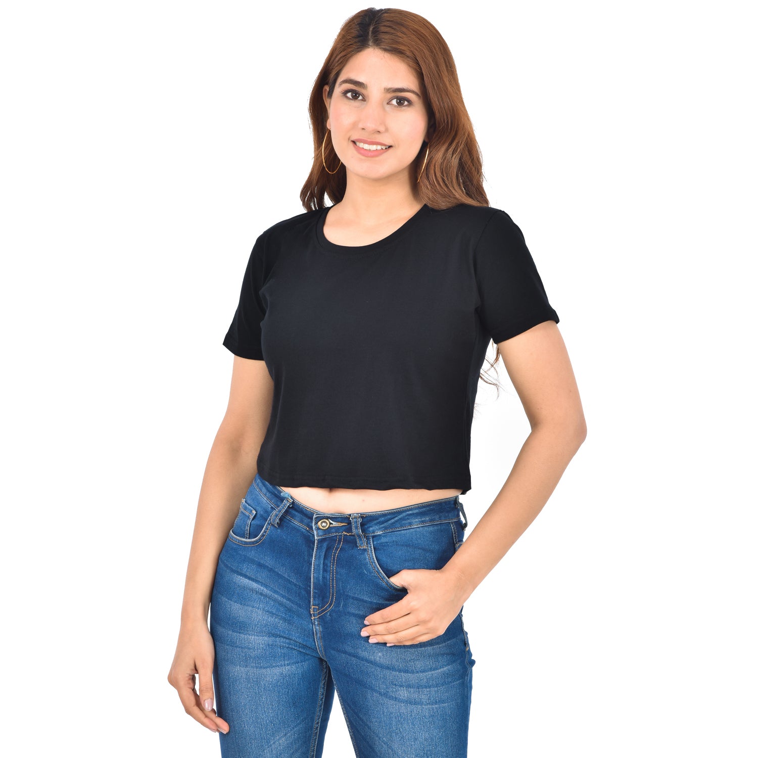 Black Cotton Hosiery Crop Top