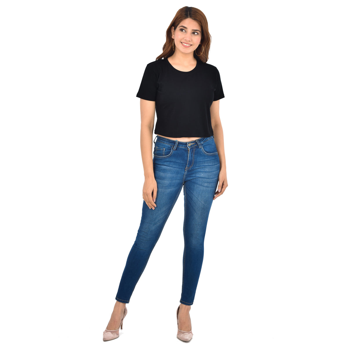 Black Cotton Hosiery Crop Top