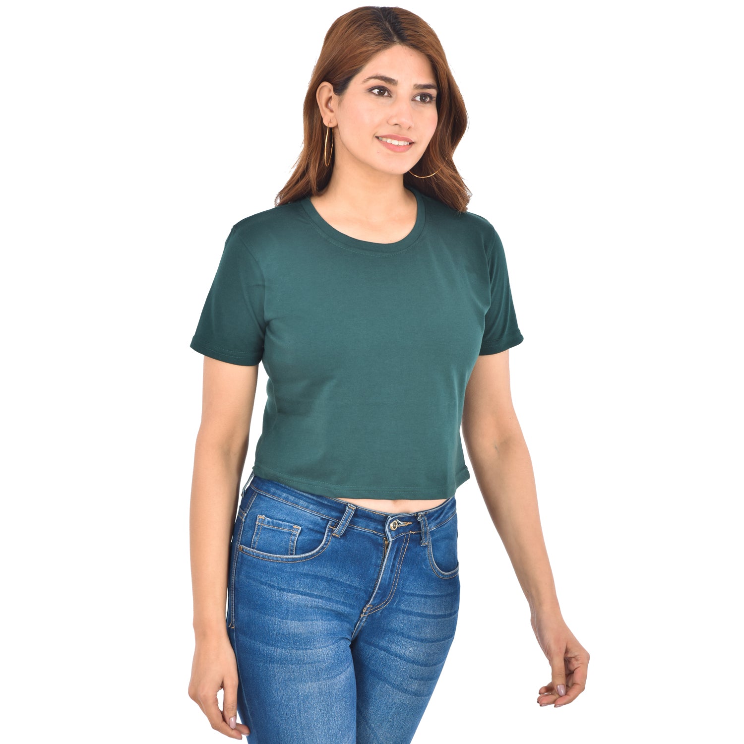 Green Cotton Hosiery Crop Top