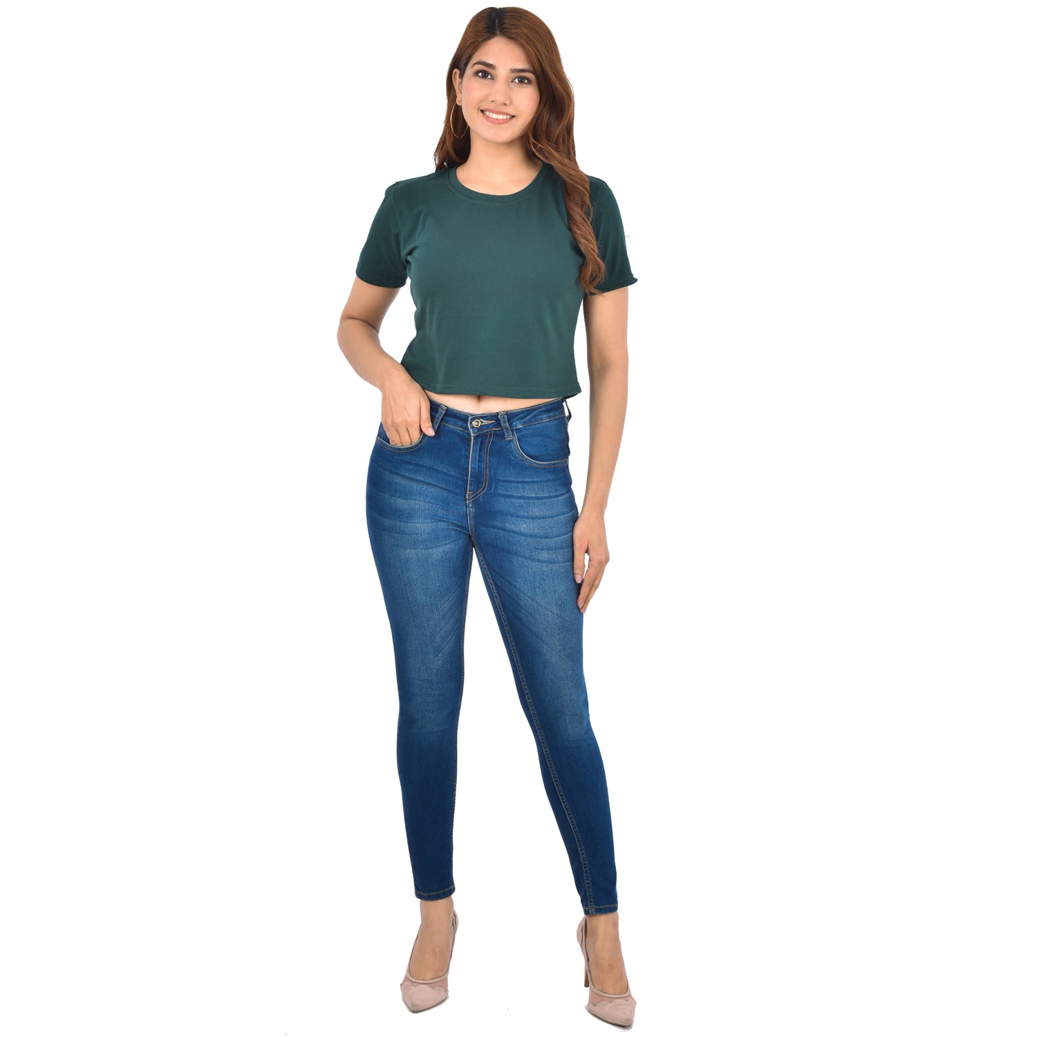 Green Cotton Hosiery Crop Top