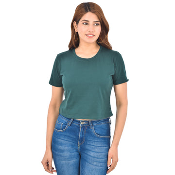 Green Cotton Hosiery Crop Top