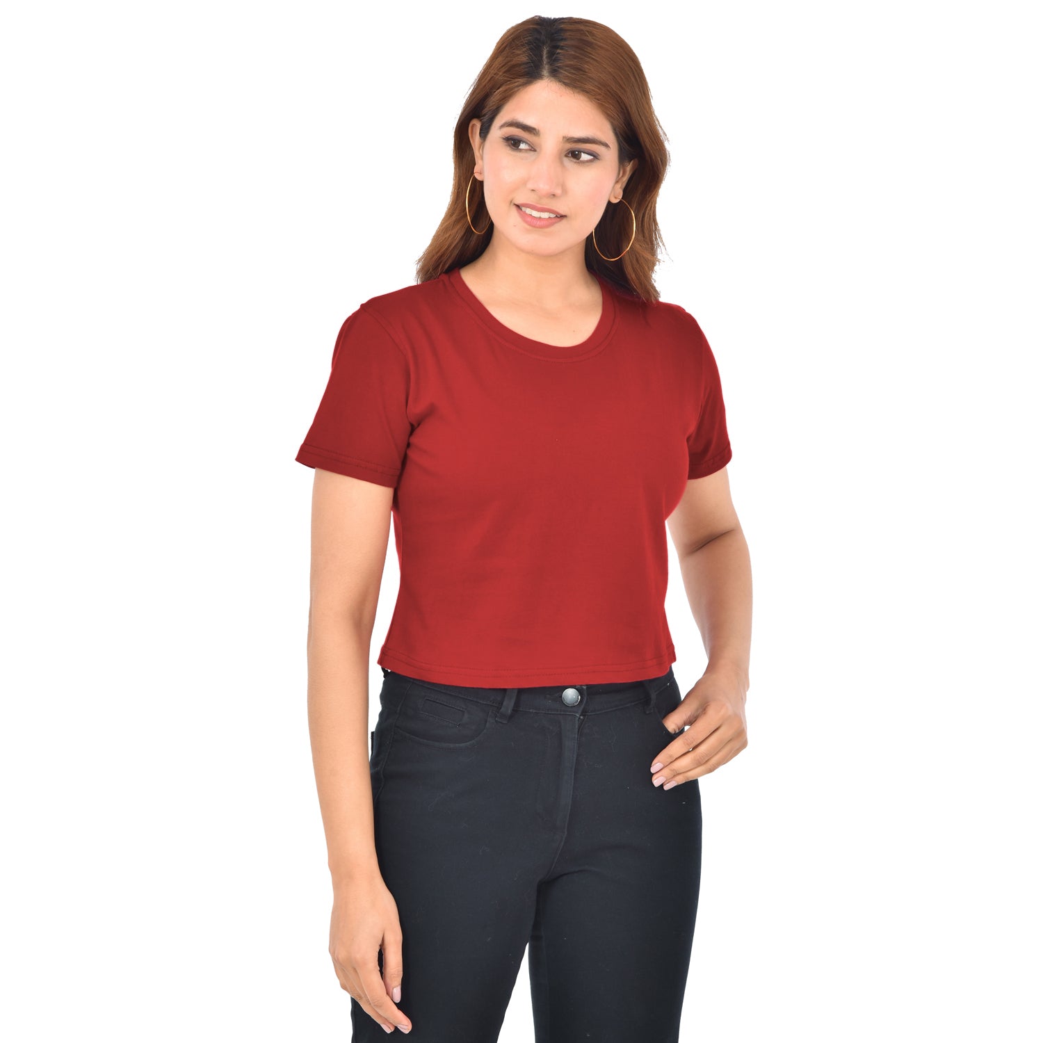 Maroon & Melange Cotton Hosiery Crop Top Combo
