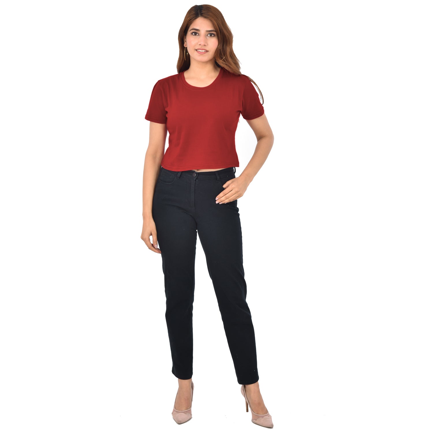 Maroon Cotton Hosiery Crop Top