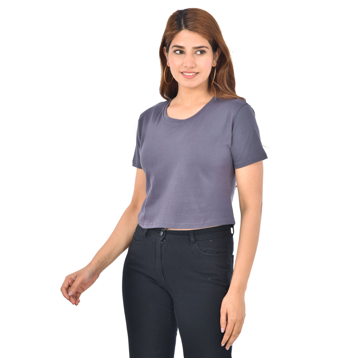 Grey & White Cotton Hosiery Crop Top Combo
