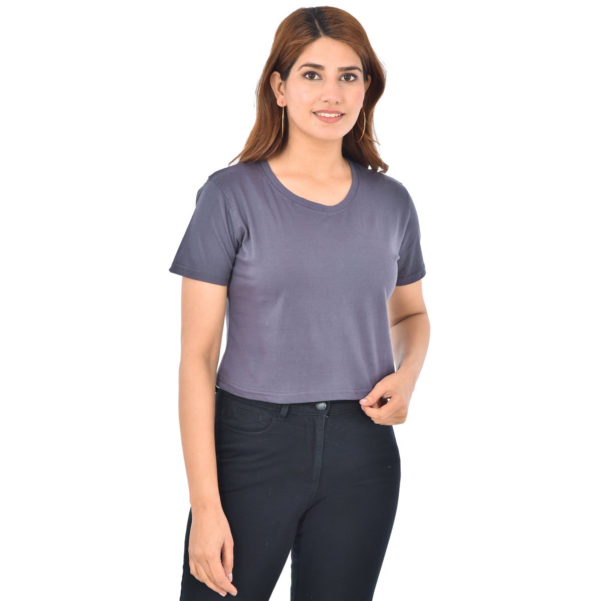 Grey Cotton Hosiery Crop Top