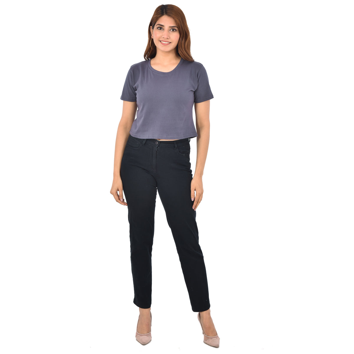 Grey Cotton Hosiery Crop Top